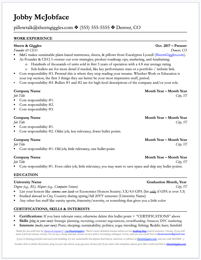 Sheets Resume Template
