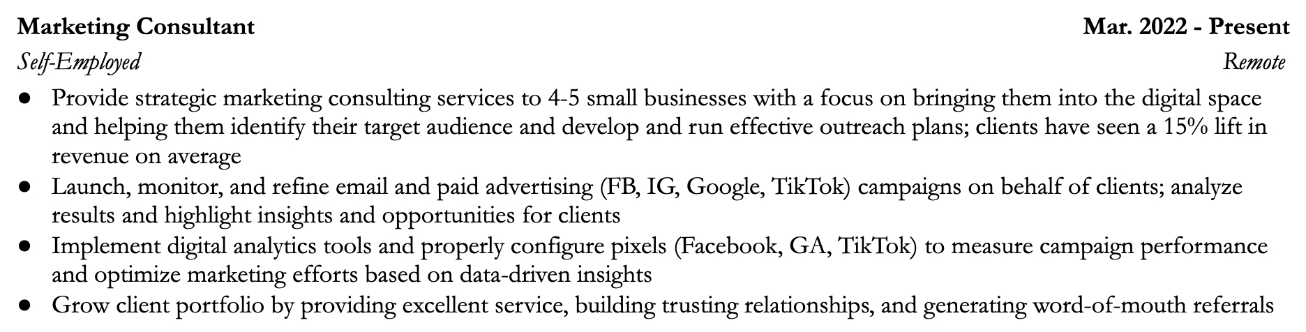 self-employed no-brand resume example