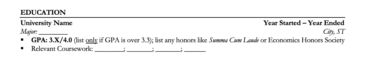 unfinished degree in resume education section
