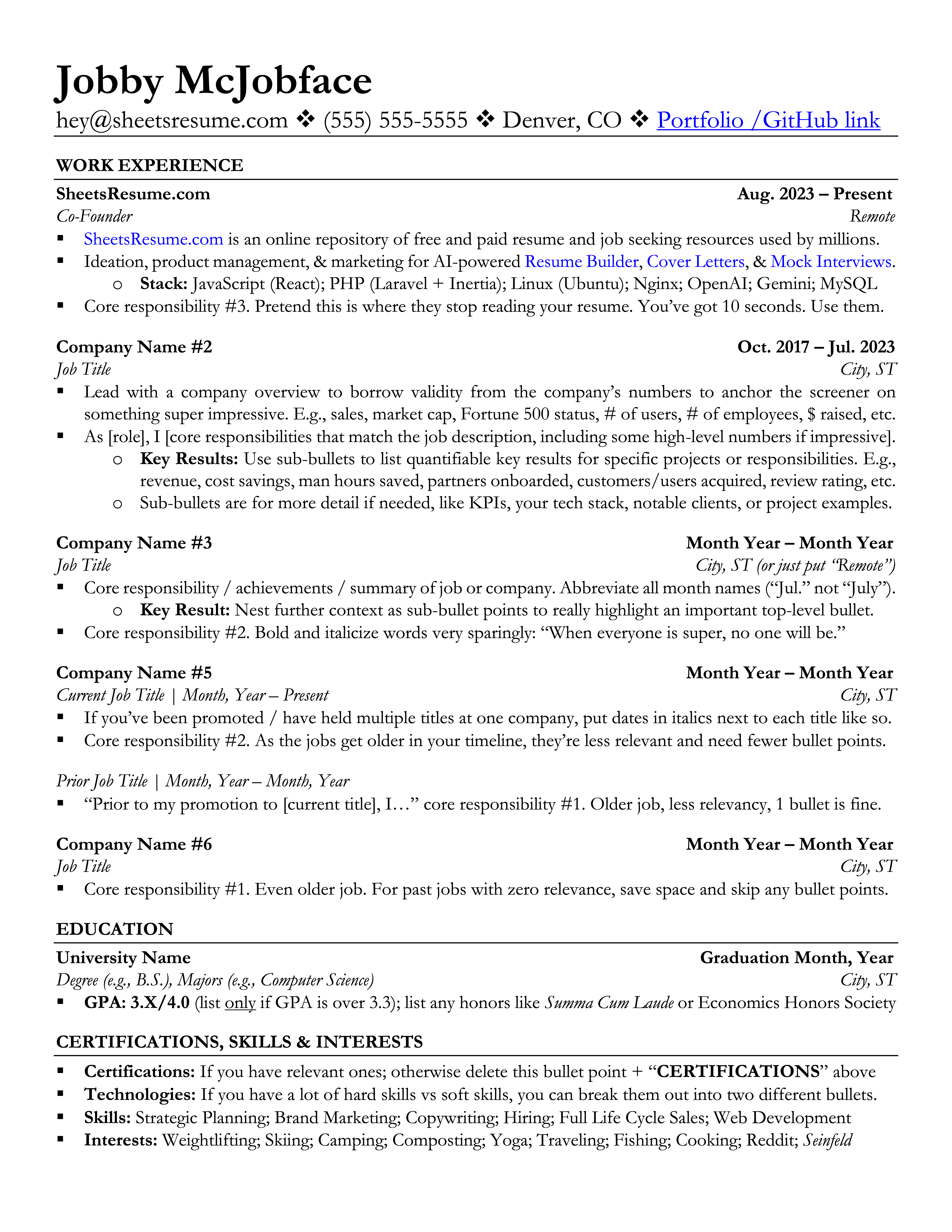 Sheets Resume Template