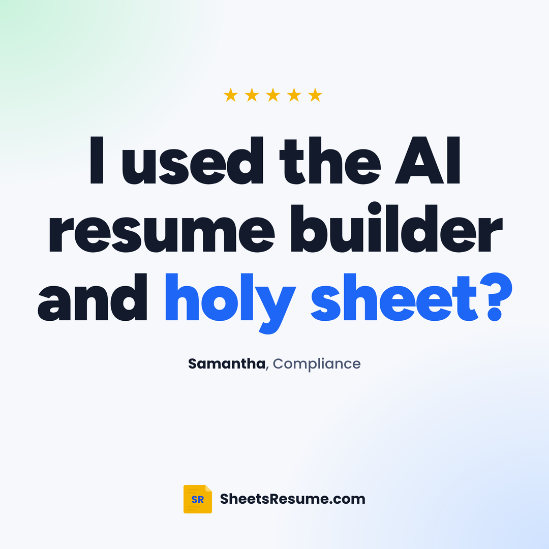 Sheets Resume Builder review from Samantha: I used the AI resume builder and holy sheet?
